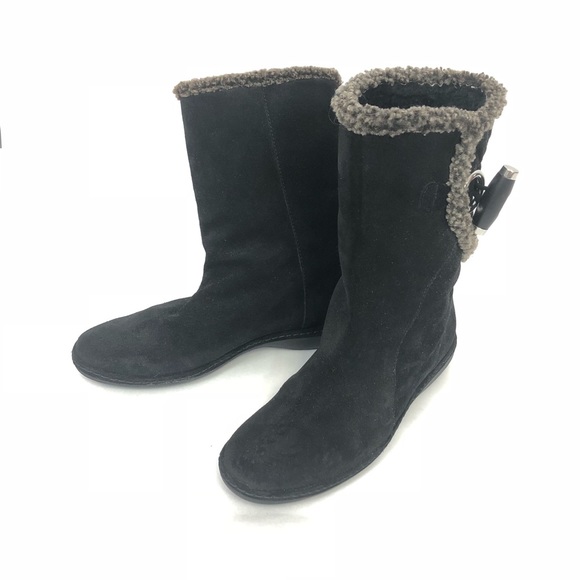 Stuart Wietzman Black Suede Boots With Faux Fur 9N - Picture 3 of 7